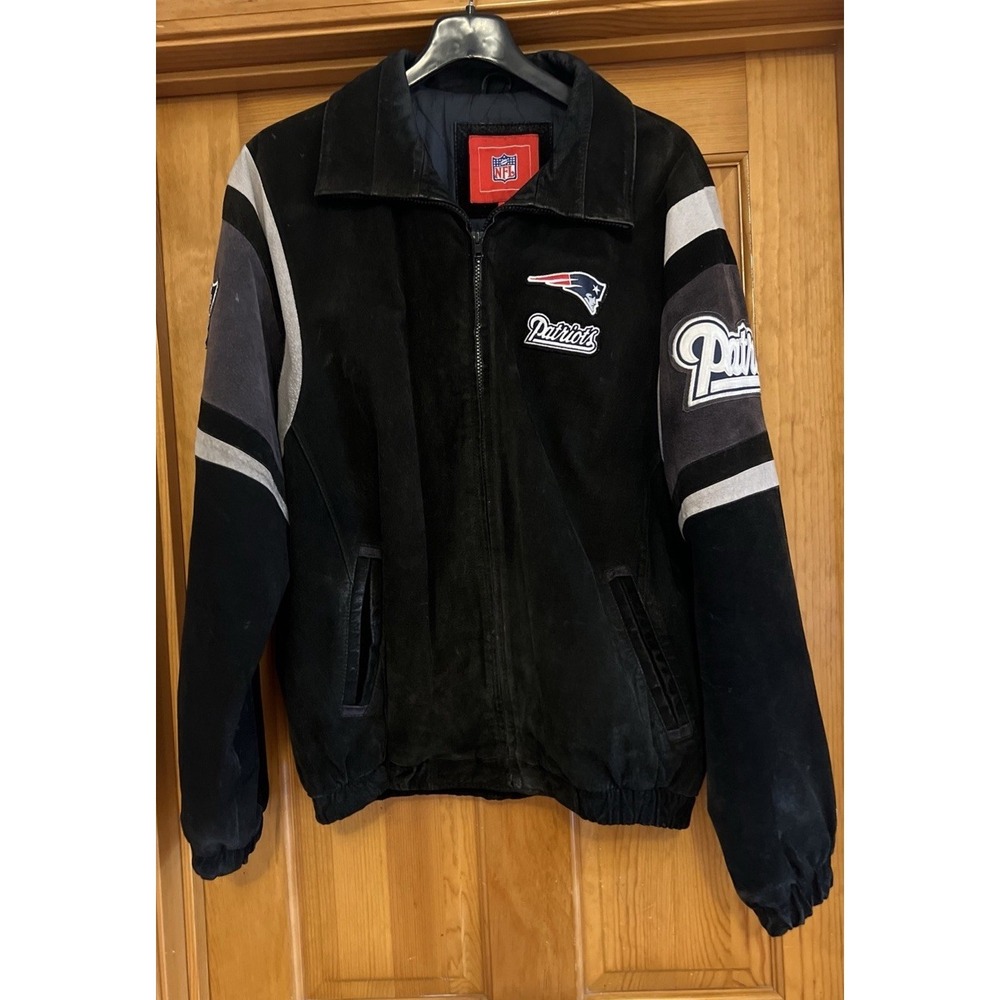 Large New England Patriots NFL Leather Jacket Black